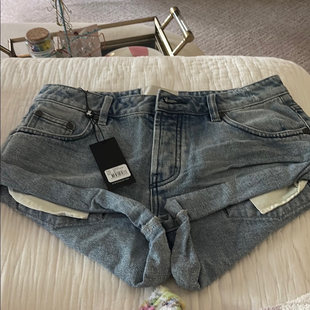One Teaspoon Blue Distressed Jean Shorts